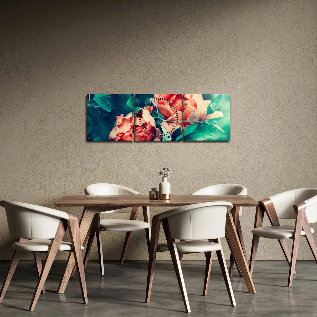 Obraz jarných kvetov (s hodinami) (90x30 cm)