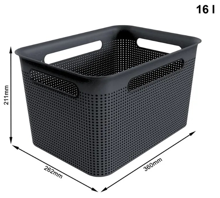 Úložný box s rúčkami BRISEN 16l, 36x26,2x21cm, čierny S vekom / Bez veka: Bez veka