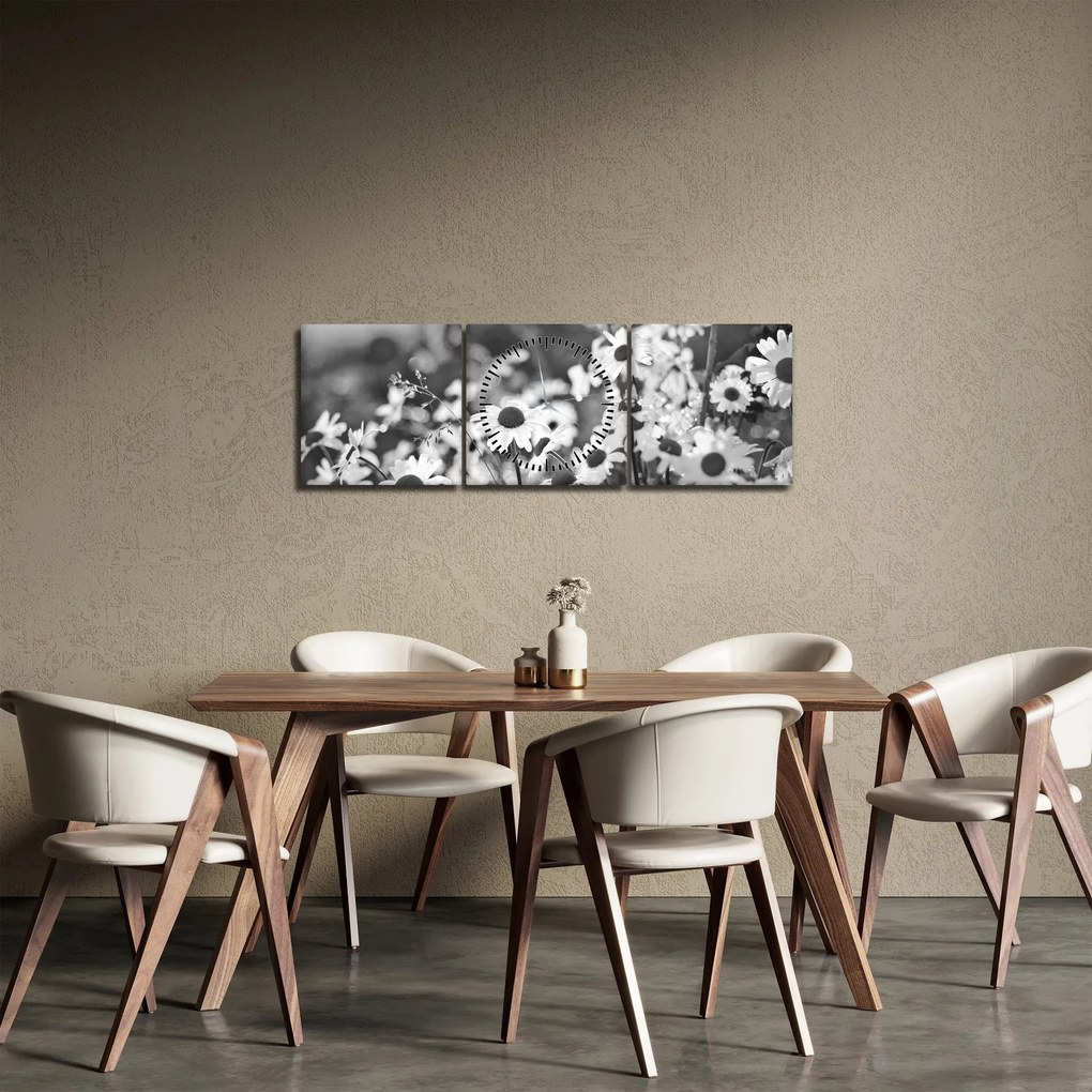 Obraz - Kopretiny (s hodinami) (90x30 cm)