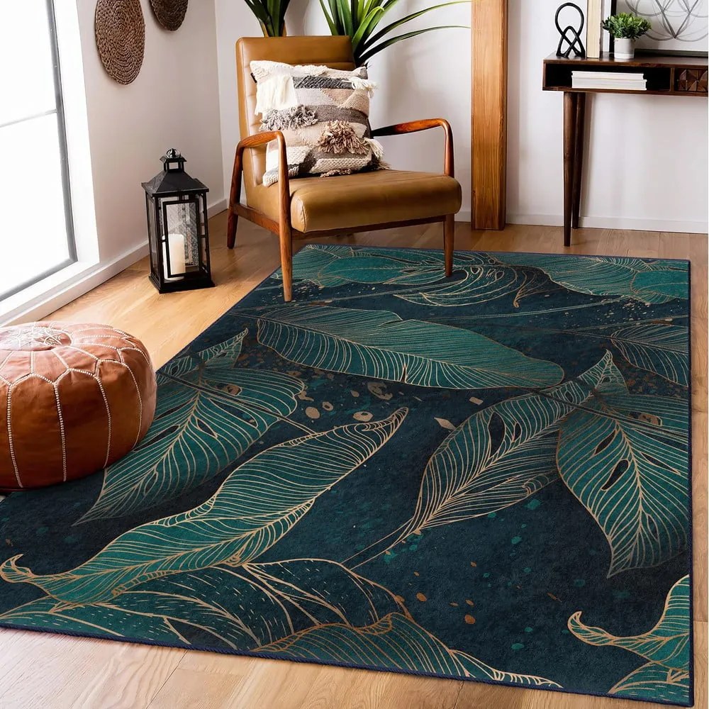 Prateľný koberec v petrolejovej farbe 160x230 cm Midnight Jungle – Mila Home