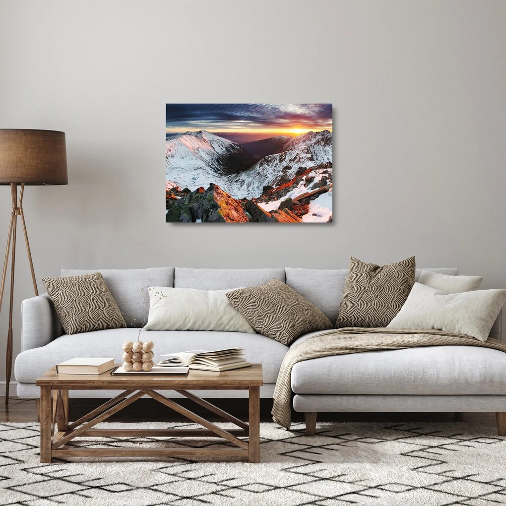Sklenený obraz - Zimná horská panoráma (70x50 cm)