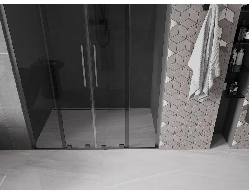 Mexen Velar L Duo, posuvné sprchové dvere do otvoru 160 cm, 8mm šedé sklo, grafit brúsený, 871-160-003-42-66