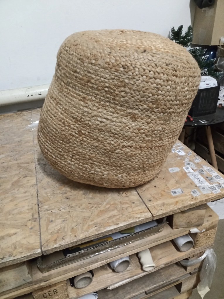 AKCIA Béžový jutový taburet POEF II. akosť