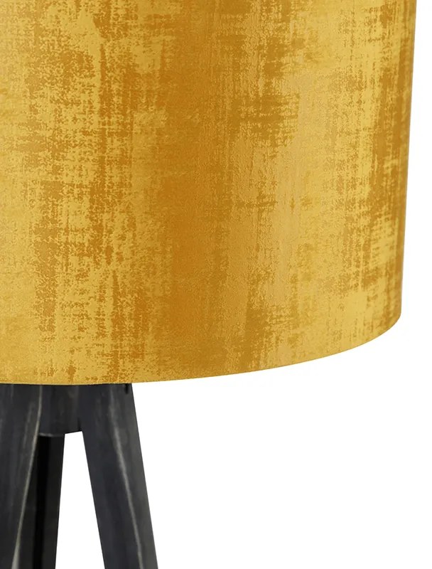 Stojaca lampa trojnožka čierna so zlatým tienidlom 50 cm - Tripod Classic