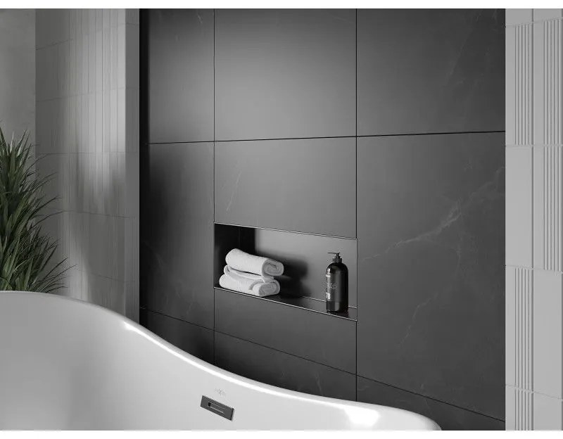 Mexen X-Wall-NR, polička na zapustenie pod obklad bez goliera 60 x 20 cm, čierna matná, 1971602010