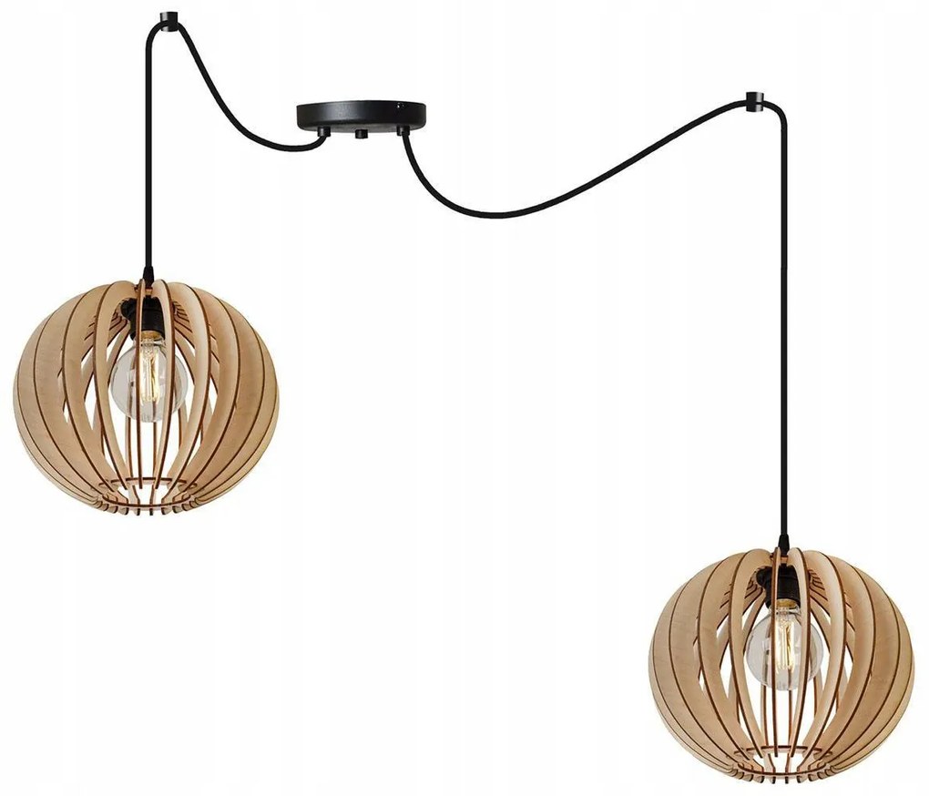 Závesné svietidlo Timber Spider 2, 2x drevené tienidlo