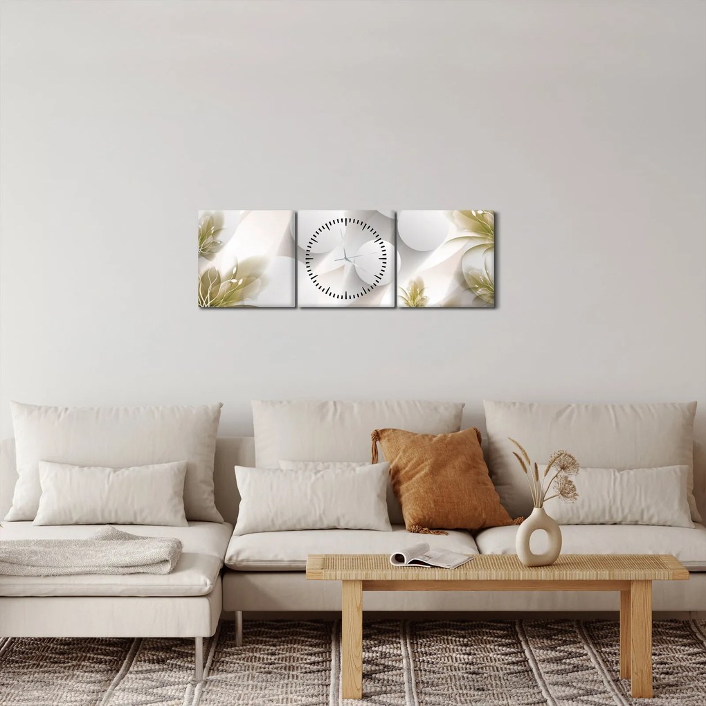Obraz - 3D kruhy s kvetinami (s hodinami) (90x30 cm)