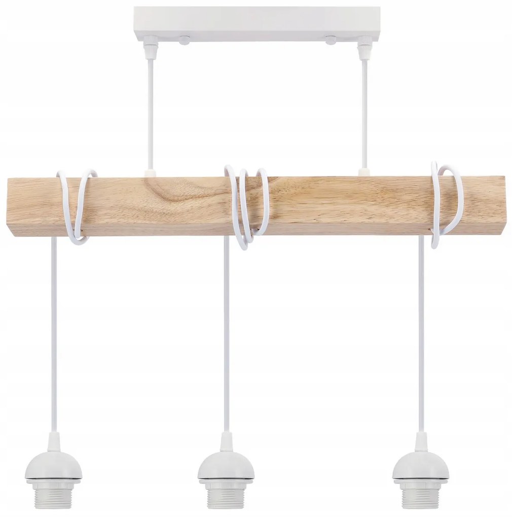 BERGE LED závesné stropné svietidlo, drevený trám, 3xE27 loft - biela