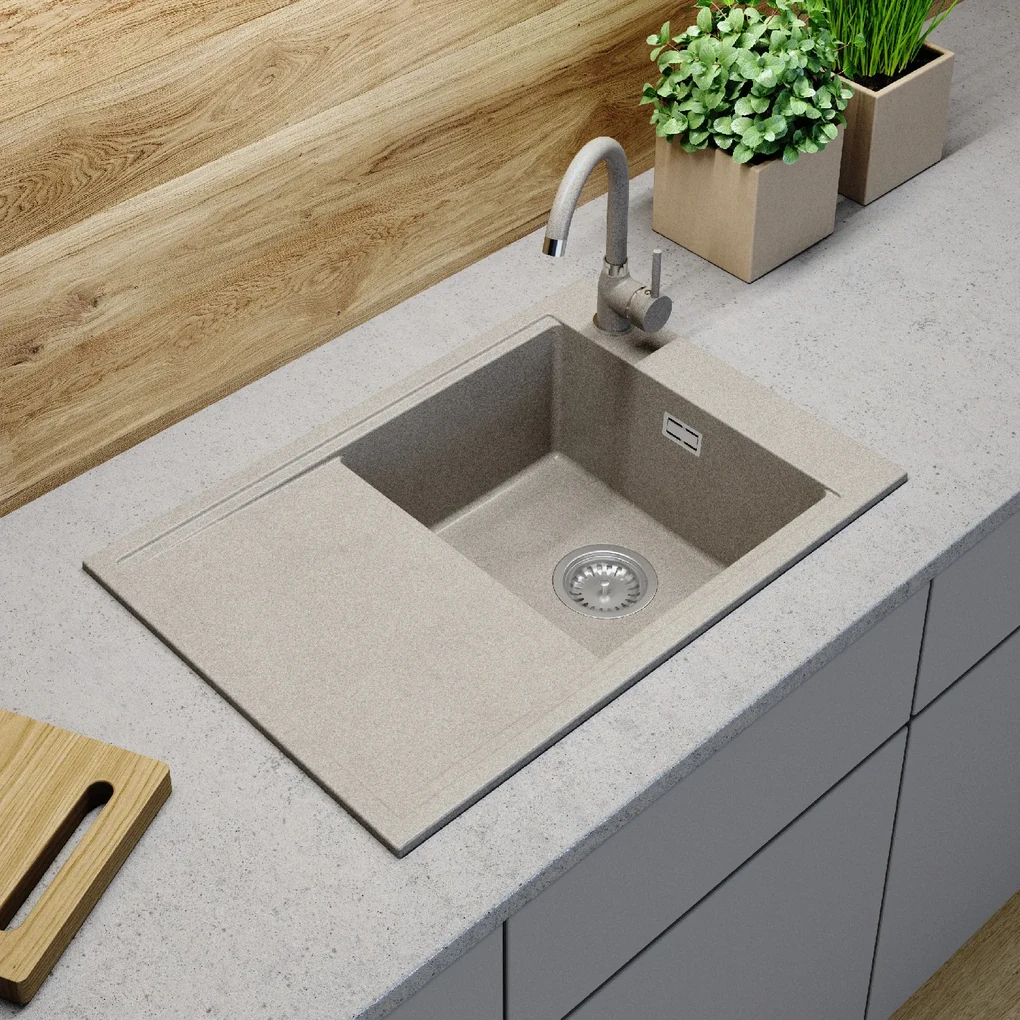 Gamma Design 7050, 1-komorový granitový drez 700x480x205 mm, béžová, GMA-ZLE000126