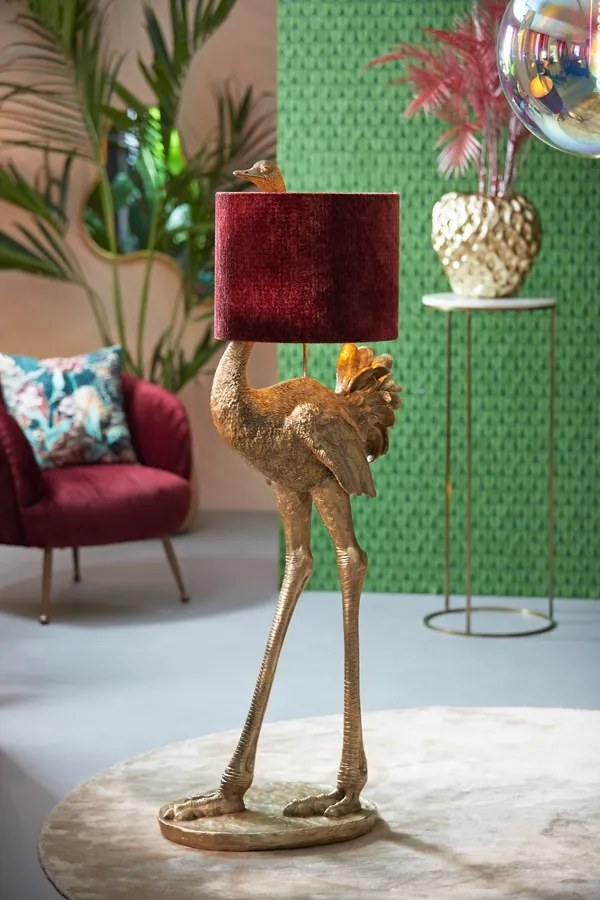 Bronzová antik stojaca lampa pštros Ostrich bronze - 62*50*146 cm / E27