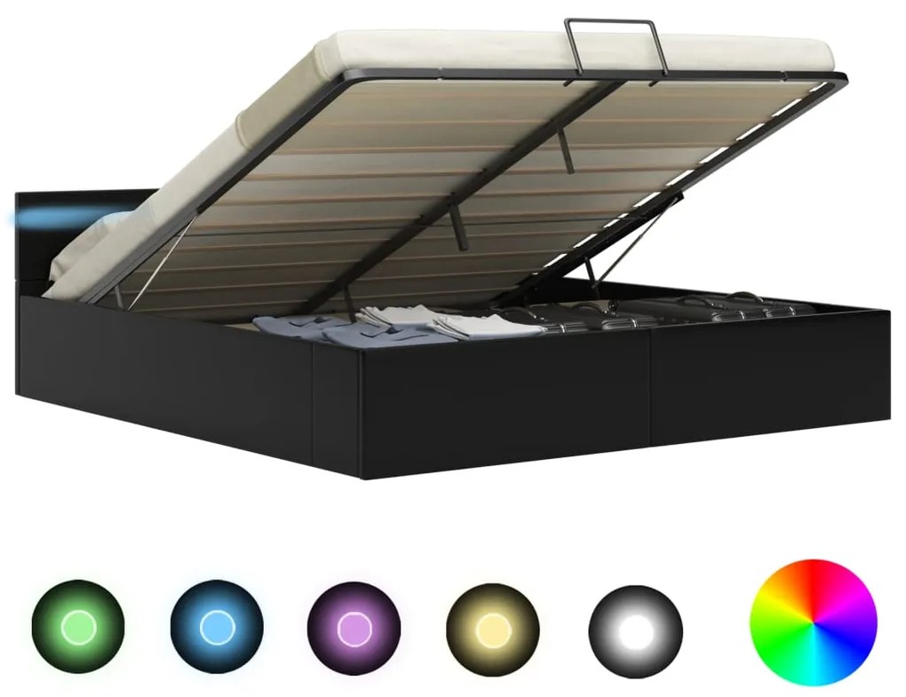 vidaXL Hydraulický posteľný rám+úložný priestor, LED, umelá koža 160x200 cm