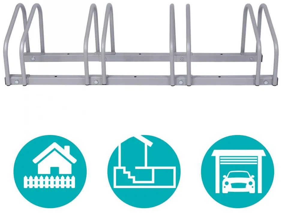 Vonkajší stojan na 4 bicykle, strieborný