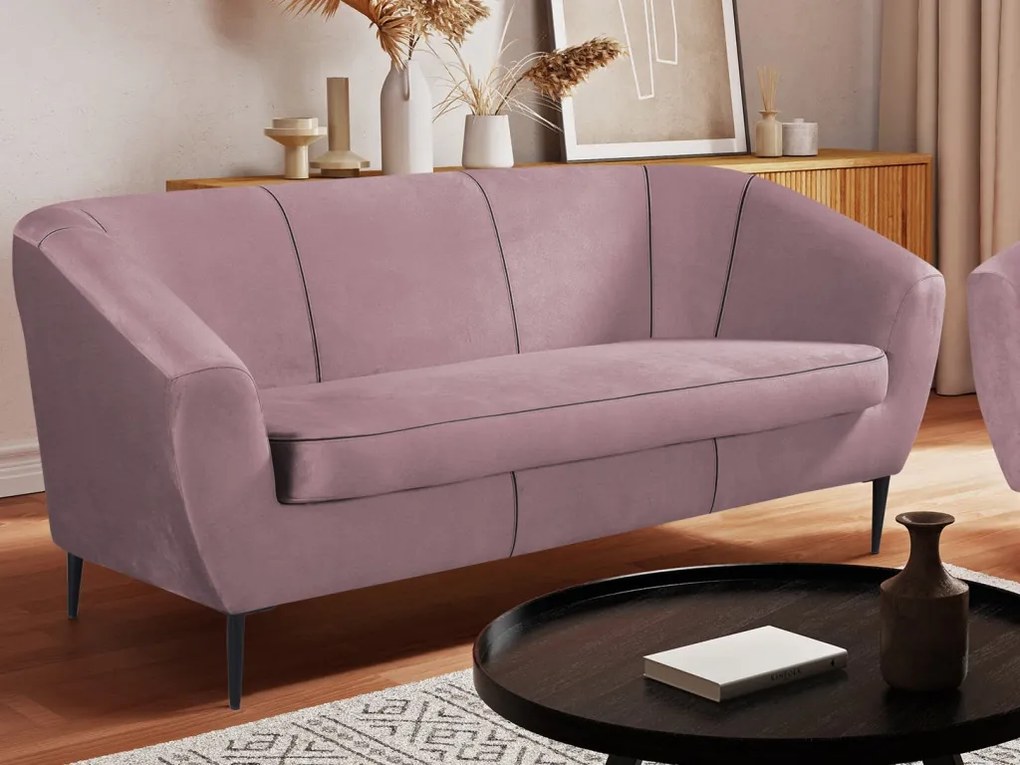 Trojmiestna pohovka Olivio, svetle ružová zamatová látka