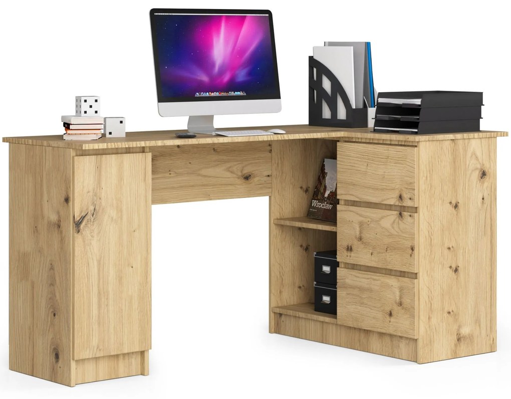 Rohový PC stolík Bevin (dub artisan) (P). Akcia -20%. Vlastná spoľahlivá doprava až k Vám domov. 1070970