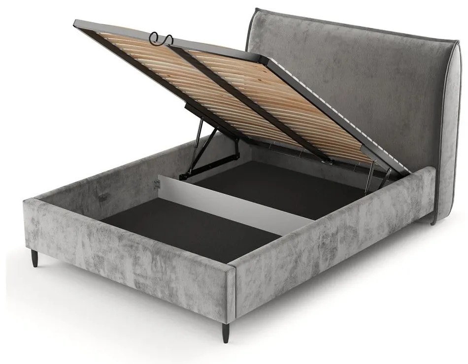 Sivá čalúnená dvojlôžková posteľ s úložným priestorom s roštom 140x200 cm Shell – Maison de Rêve