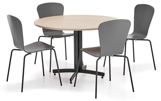 Zostava nábytku SANNA + MILLA, 1 stôl, 4 stoličky, čierna/antracitová