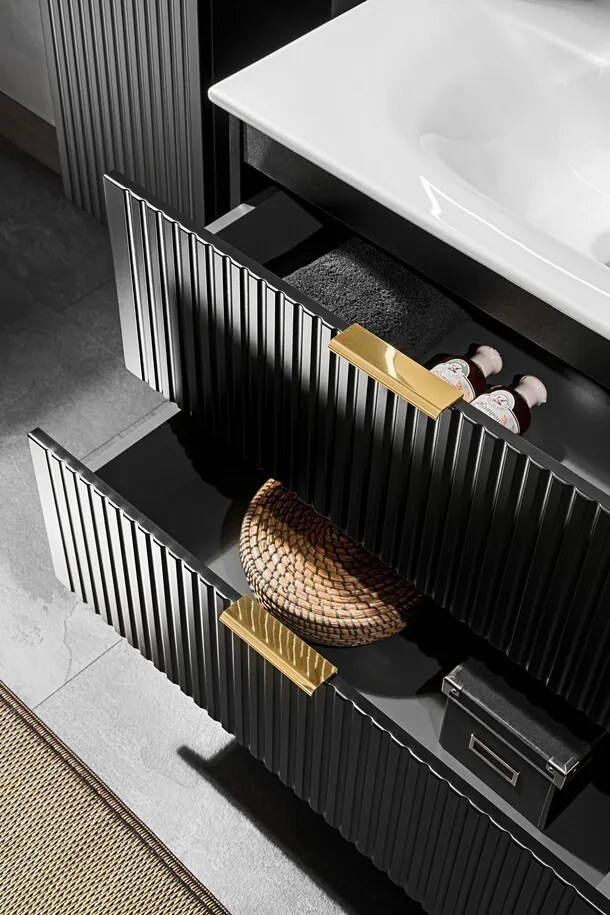 Závesná skrinka Casad Nature Smile s doskou a umývadlami 120 cm dub wotan/čierna