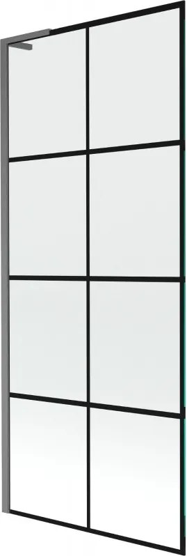 Mexen Next L, 1-krídlová vaňová zástena 80 x 150 cm, 6mm číre sklo-čierny vzor, grafitový profil, 895-080-000-03-77-66