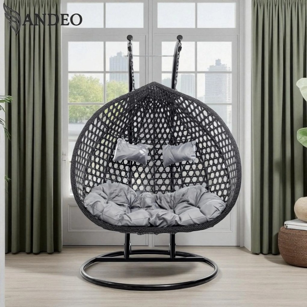 Závesné hojdacie dvojkreslo MILÁNO EXTRA, nosnosť 250kg - čierno sivé