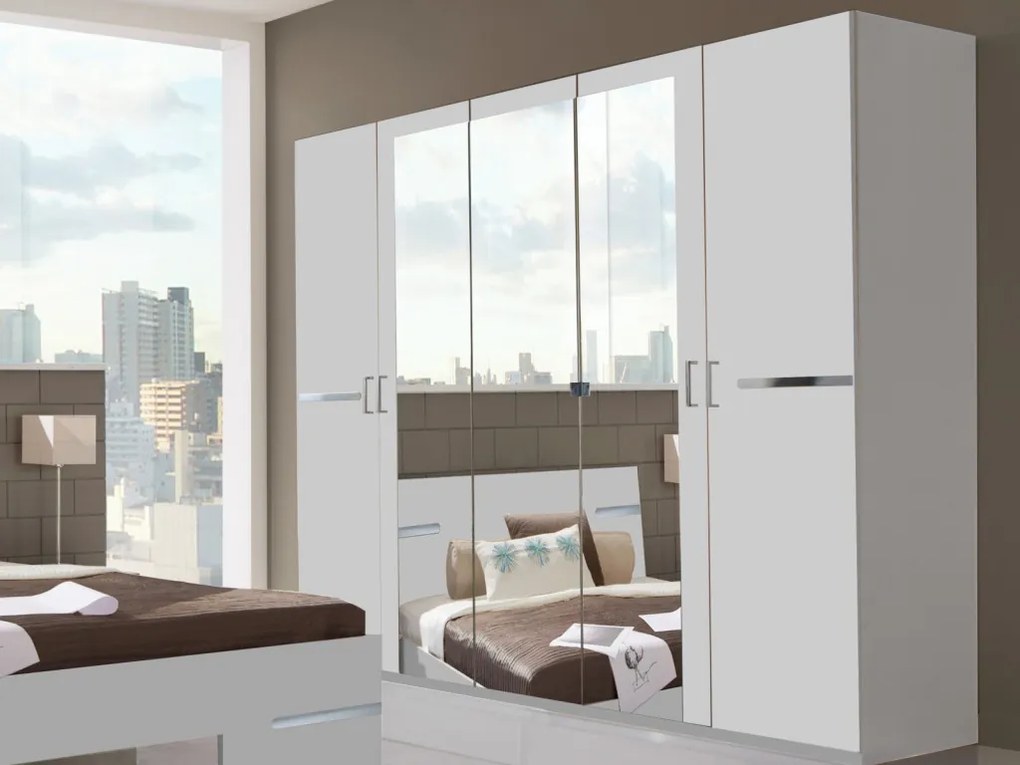 Šatníková skriňa so zrkadlami Anna, 225 cm, biela