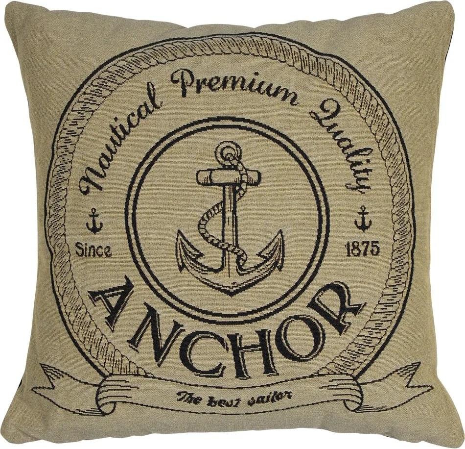 Béžovo-čierny gobelínový vankúš s kotvou Anchor - 45*45*16cm