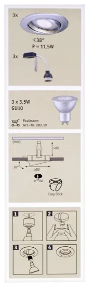 Paulmann 92516 - SADA 3x LED GU10/3,5W kúpeľňové podhľadové svietidlo 230V