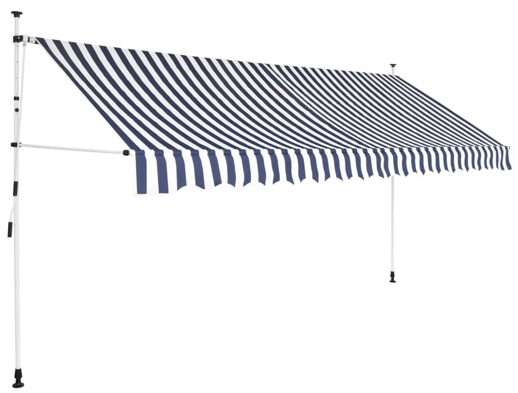 vidaXL Ručne zaťahovacia markíza, 400 cm, modro-biele pásiky