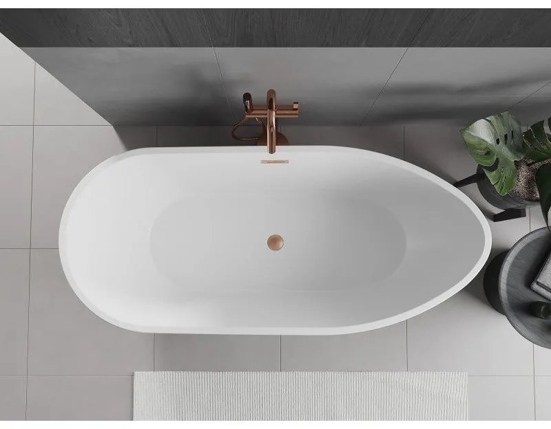 Mexen Eos, voľne stojaca vaňa 150 x 75 cm, biela, medený prepad, 52471507500-65
