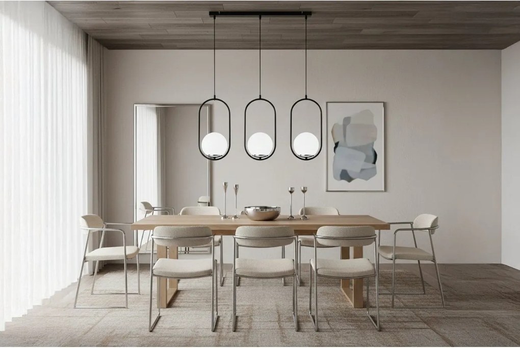 Závesné svietidlo Florence, 3x biele sklenené tienidlo, b/ch, UI