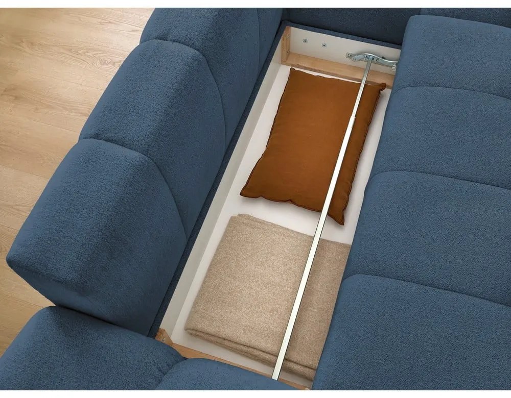 Tmavomodrá ženilková rozkladacia/s úložným priestorom rohová pohovka (pravý roh/s leňoškou) Everest – Bobochic Paris