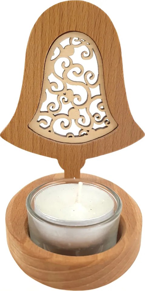 AMADEA Drevený svietnik zvonček s vkladom - ornament, masívne drevo, výška 10 cm