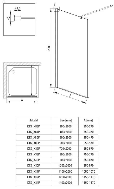 Deante Kerria Plus, sprchová stena 60x200 cm, 6mm číre sklo, čierny profil, DEA-KTS_N86P