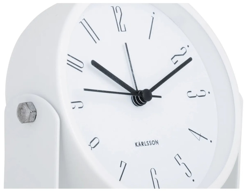 Dizajnový budík Karlsson 5989WH biely, priemer 12cm