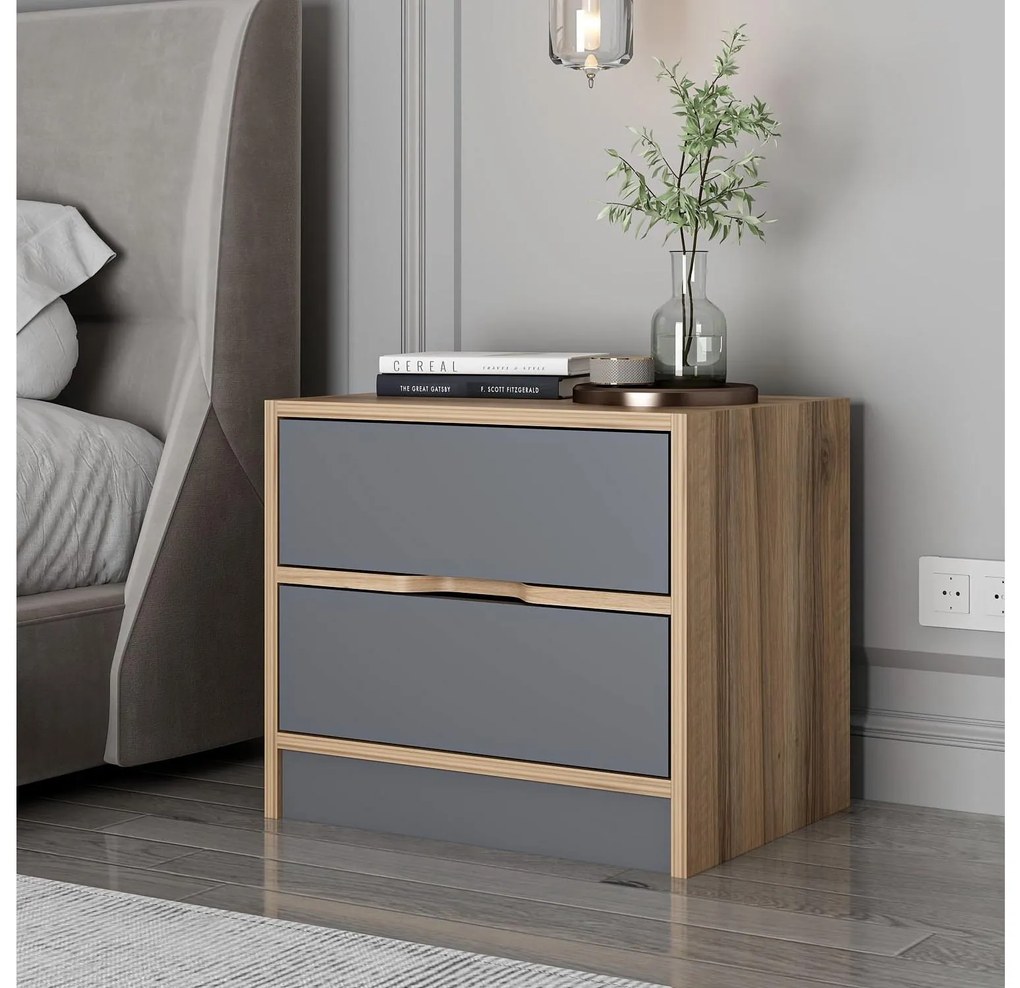 Nočný stolík Erich (orech + antracit) . Akcia -17%. Vlastná spoľahlivá doprava až k Vám domov. 1102093