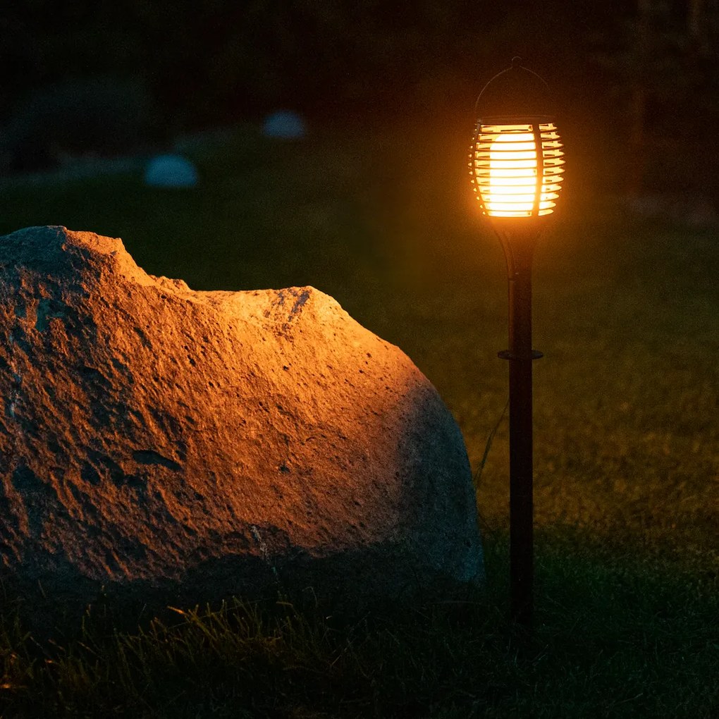 Ecolamp Exteriérové solárne zapichovacie svietidlo Flame, 1x čierne plastové tienidlo