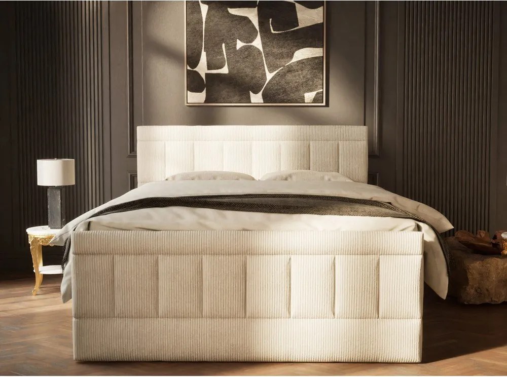 Béžová boxspring posteľ s úložným priestorom 180x200 cm Caya – Maison de Rêve