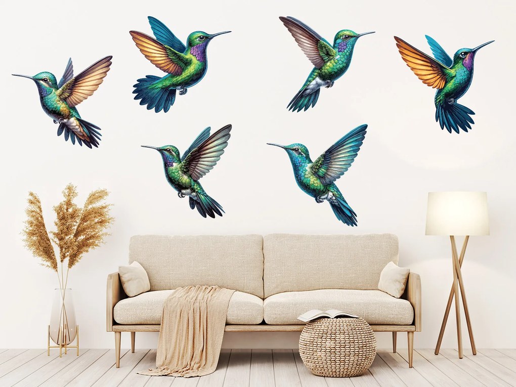 Kolibríky textilní prelepiteľné nálepky na stenu hárok 47 x 31 cm