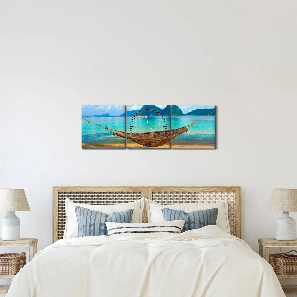 Obrázok hojdacej siete na pláži 3 (s hodinami) (90x30 cm)