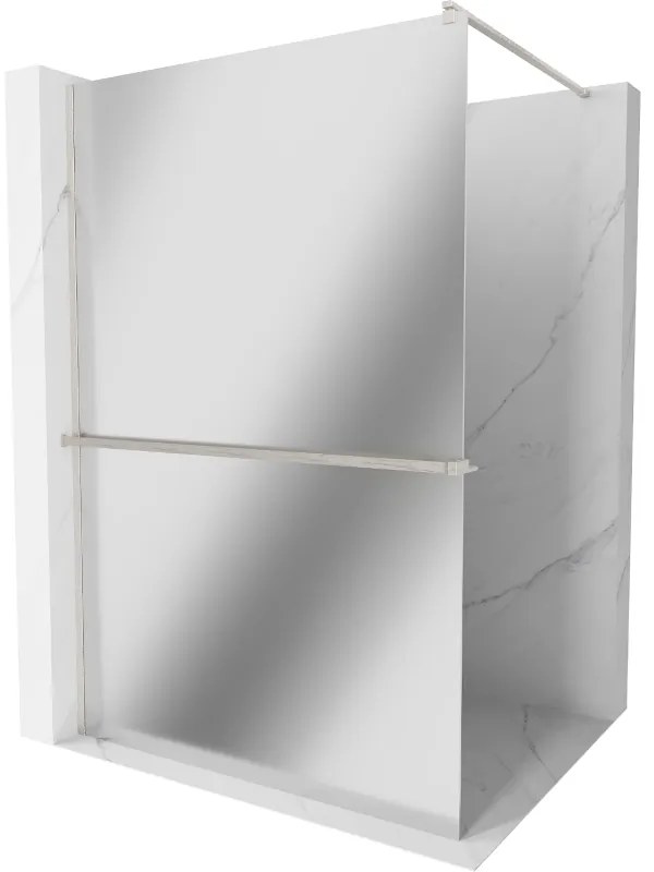 Mexen Kioto+, sprchová zástena Walk-In s poličkou a vešiakom 110 x 200 cm, 8mm sklo vzor zrkadlo, brúsená oceľ profil, 800-110-121-97-50