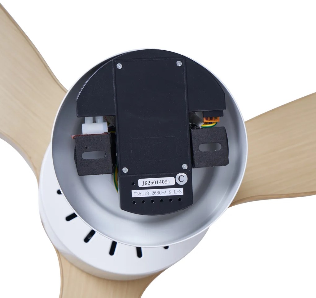 Biely stropný ventilátor s drevenou potlačou 132 cm vrátane stmievateľného LED s diaľkovým ovládaním - Joly