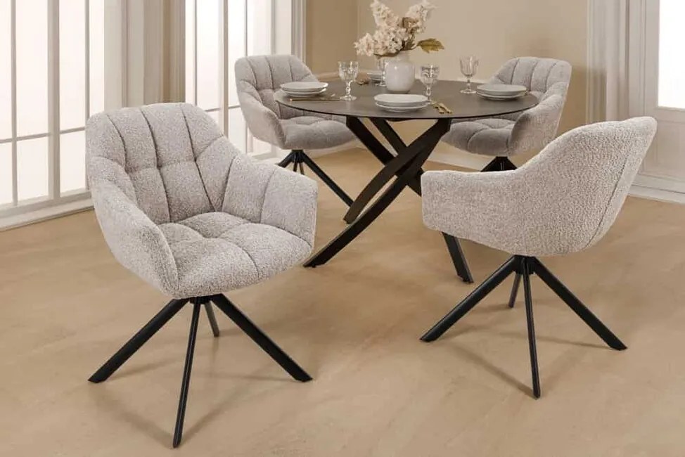 Dizajnová otočná stolička s područkami Papillon béžová bouclé