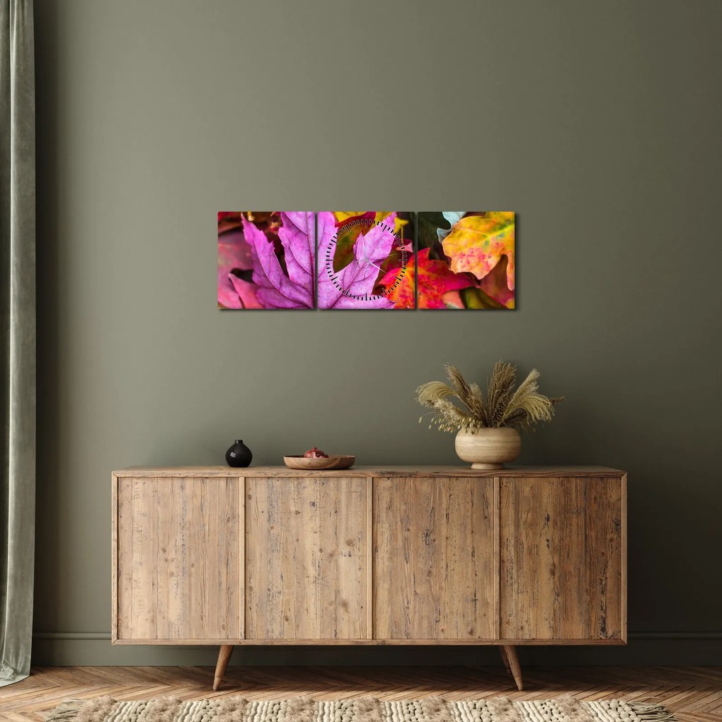 Obraz - jesenné listy (s hodinami) (90x30 cm)