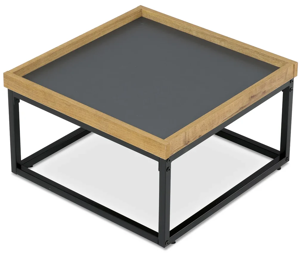 Autronic - Stůl konferenční, MDF deska šedá s dekorativní hranou divoký dub, černý kov. - CT-614 OAK VÝPRODEJ