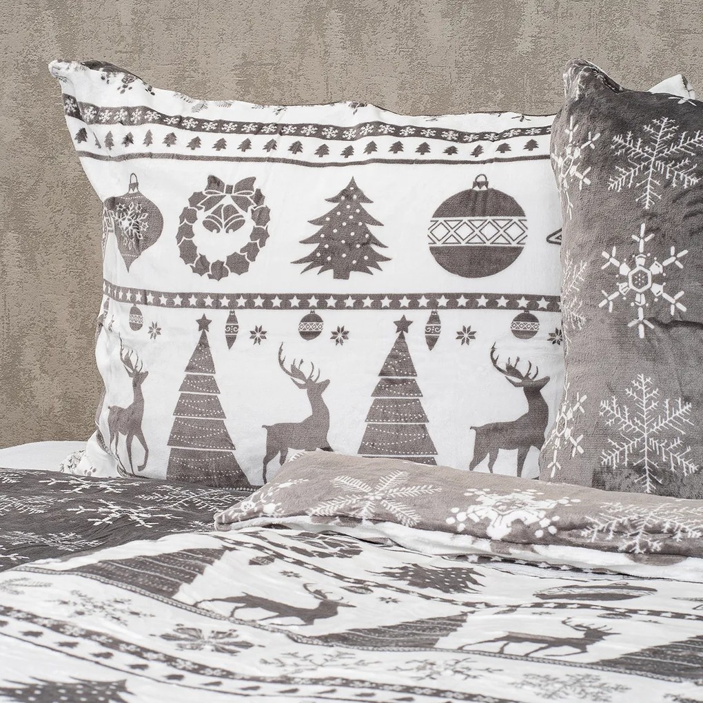 4Home Vianočné obliečky mikroflanel Christmas time sivá, 140 x 220 cm, 70 x 90 cm