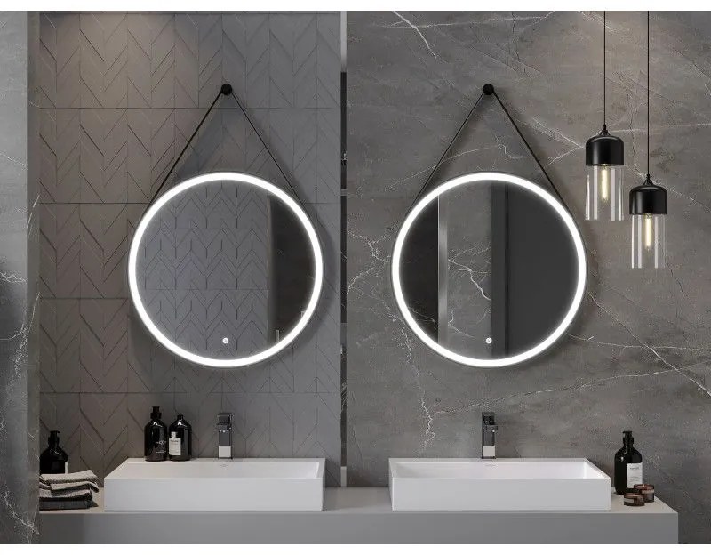 Mexen Reni, LED kúpeľňové zrkadlo s podsvietením 70x70 cm, 6000K, čierny rám, ochrana proti zahmlievaniu, 9812-070-070-611-70