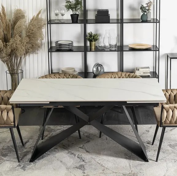 Rozkladací stôl ROCCO 160–240 cm Biely mramor / Čierna