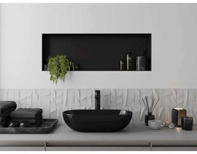 Mexen X-Wall-NR, polička na zapustenie pod obklad bez goliera 90 x 30 cm, čierna matná, 1971903010