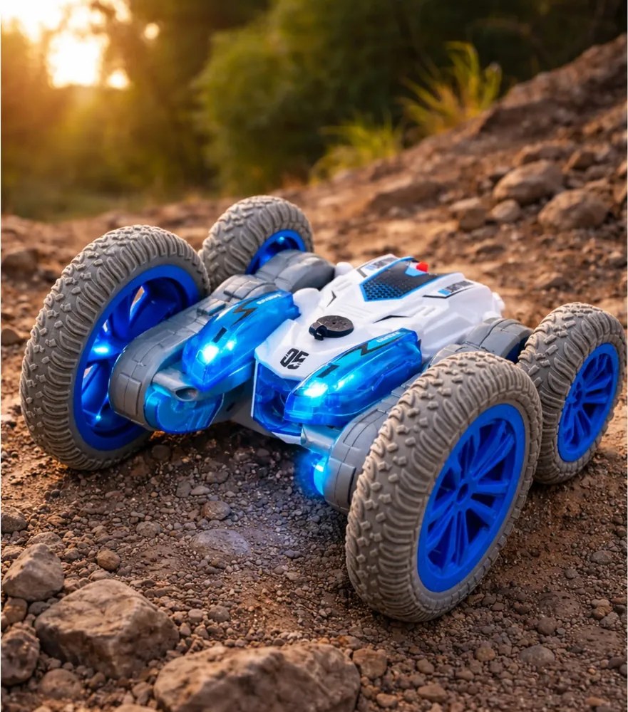 LEAN Toys Kaskadérske auto na diaľkové ovládanie RC svetlá dym drift 360° modré