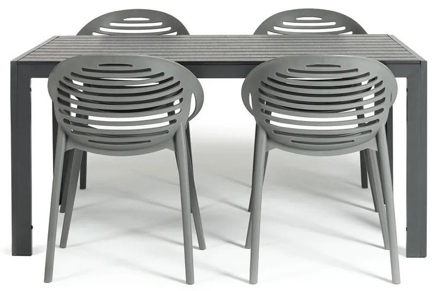 Záhradná jedálenská súprava pre 4 osoby so sivou stoličkou Joanna a stolom Viking, 90 x 150 cm