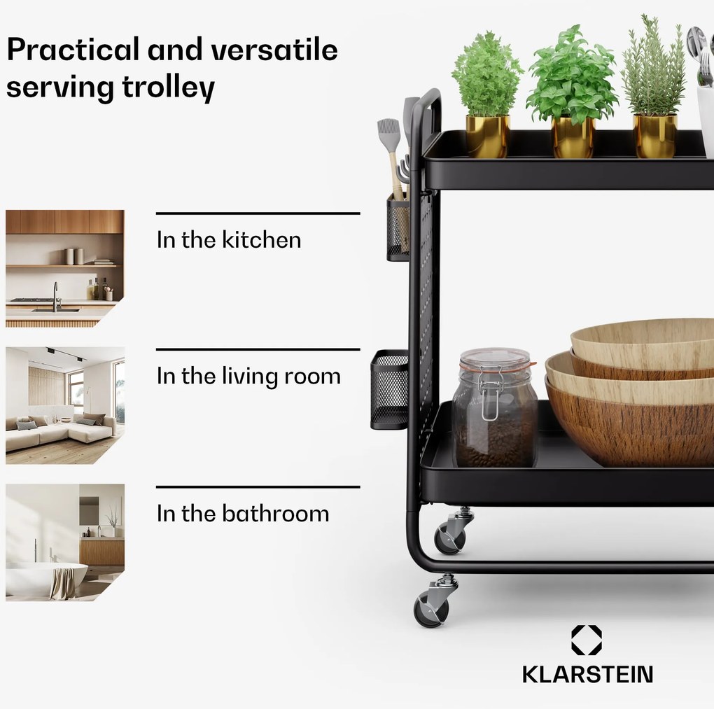 Klarstein Chibi, servírovací vozík, 2 police, kovový, koše, háčiky, mobilný